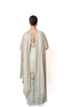 Sheesha Teal Blue Pearl & Mirror Work Sharara