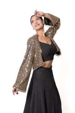 Sheesha Black Lengha With Mirror Embroidered Jacket