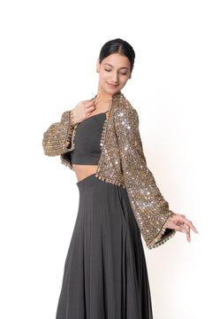 Sheesha Black Lengha With Mirror Embroidered Jacket