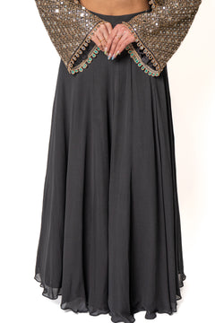 Sheesha Black Lengha With Mirror Embroidered Jacket