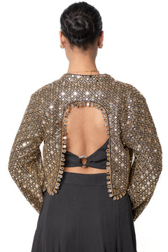 Sheesha Black Lengha With Mirror Embroidered Jacket
