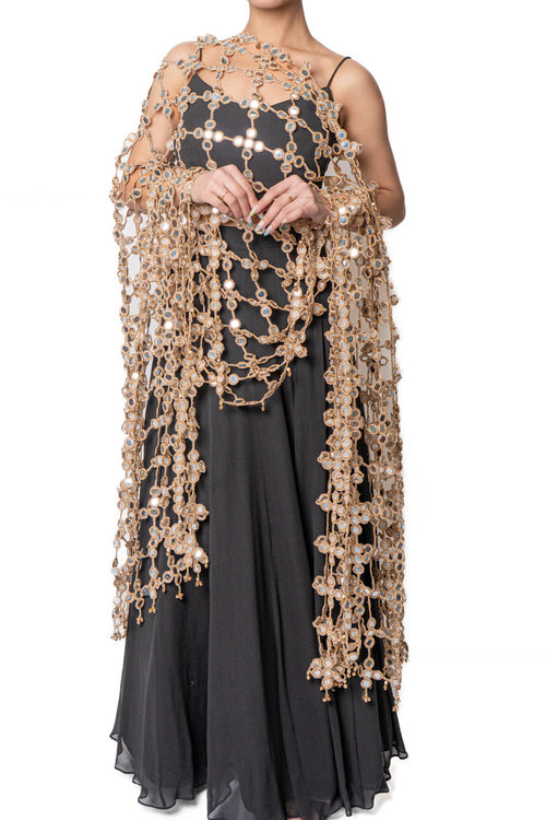 Sheesha Black Lengha With Mirror Lattice Dupatta
