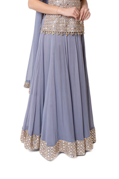 Sheesha Lavender Purple Mirror Work Lengha