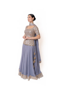 Sheesha Lavender Purple Mirror Work Lengha