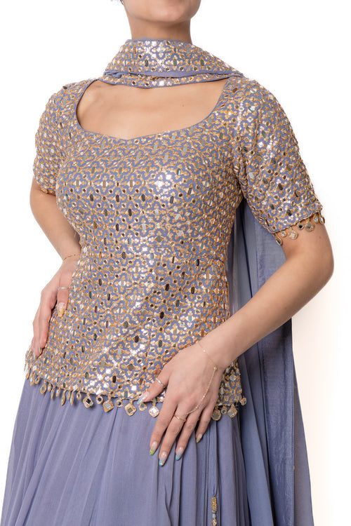 Sheesha Lavender Purple Mirror Work Lengha