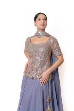 Sheesha Lavender Purple Mirror Work Lengha