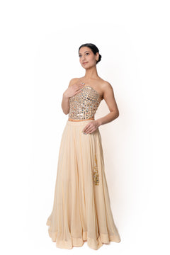 Sheesha Butter Yellow Mirror Work Lengha