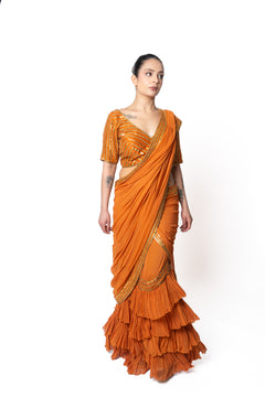 Rust Orange Sikka Sari