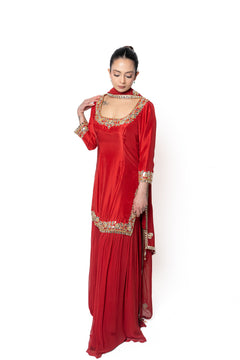 Red Sheesha Silk Sharara