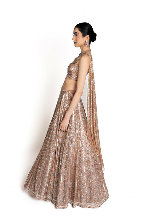 Sitara Rose Gold Sequin Bridal Lengha