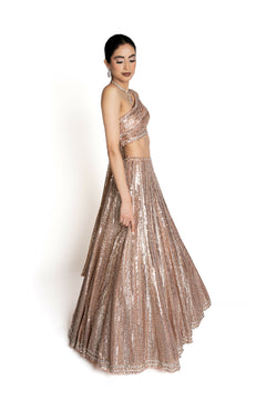 Sitara Rose Gold Sequin Bridal Lengha