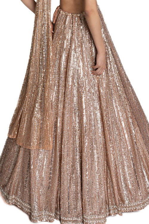 Sitara Rose Gold Sequin Bridal Lengha