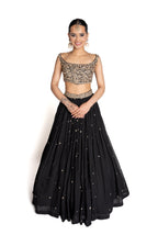 Anaya Black Georgette Lengha with Gold Embroidered Blouse by Well Groomed