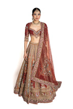 Tisya Burnt Orange and Maroon Zardozi Bridal Lengha by Well Groomed