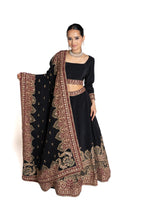 Divya Black, Gold, and Red Crepe Lengha by Well Groomed