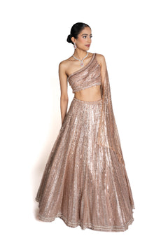 Sitara Rose Gold Sequin Bridal Lengha by Well Groomed
