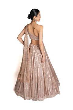 Sitara Rose Gold Sequin Bridal Lengha by Well Groomed