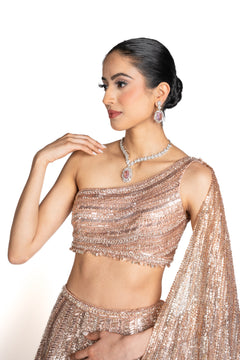 Sitara Rose Gold Sequin Bridal Lengha by Well Groomed