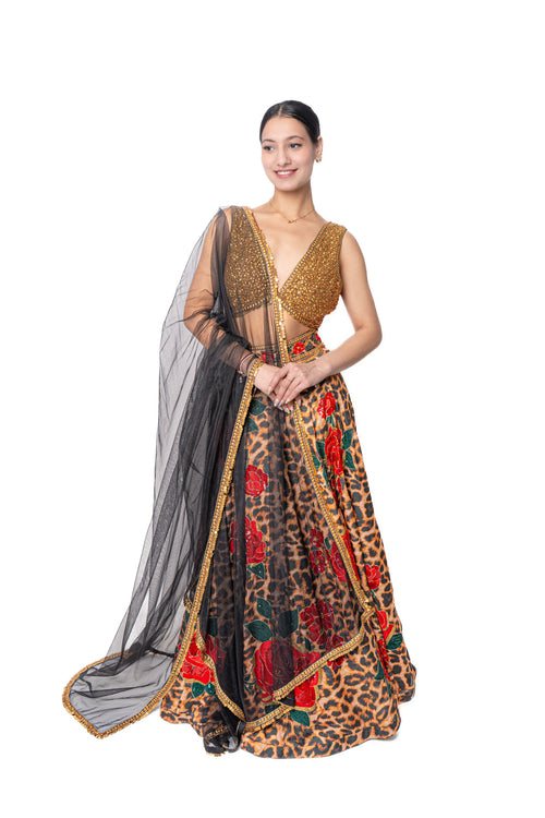Sikka Leopard Print Lengha