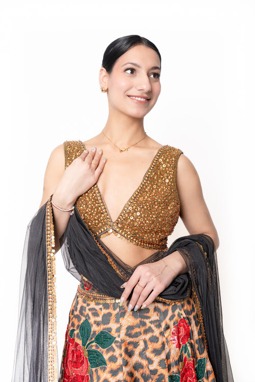 Sikka Leopard Print Lengha