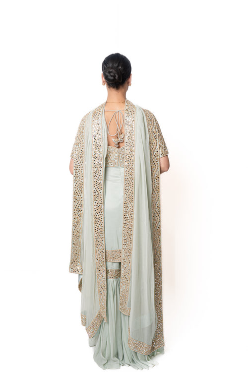 Sheesha Teal Blue Pearl & Mirror Work Sharara