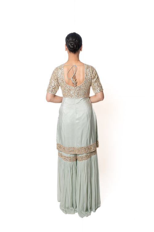 Sheesha Teal Blue Pearl & Mirror Work Sharara