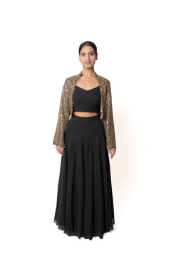 Sheesha Black Lengha With Mirror Embroidered Jacket