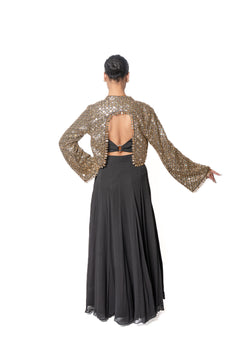 Sheesha Black Lengha With Mirror Embroidered Jacket