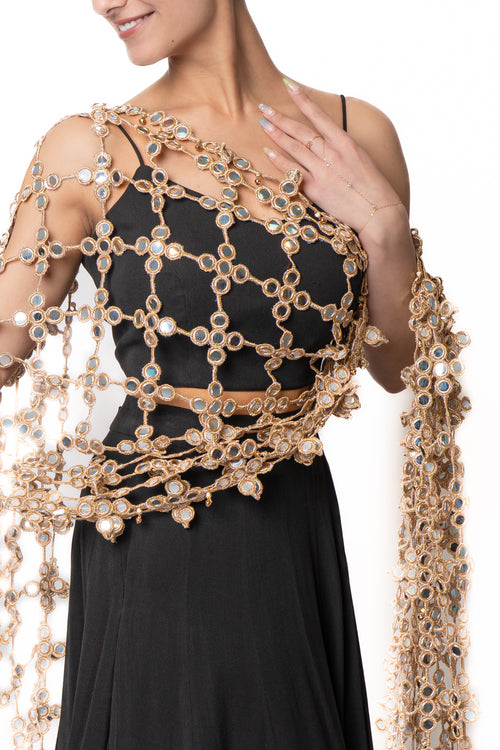 Sheesha Black Lengha With Mirror Lattice Dupatta