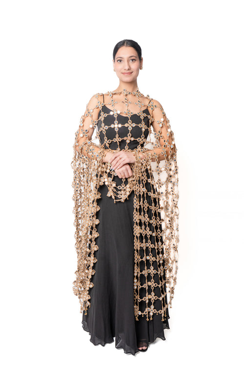 Sheesha Black Lengha With Mirror Lattice Dupatta