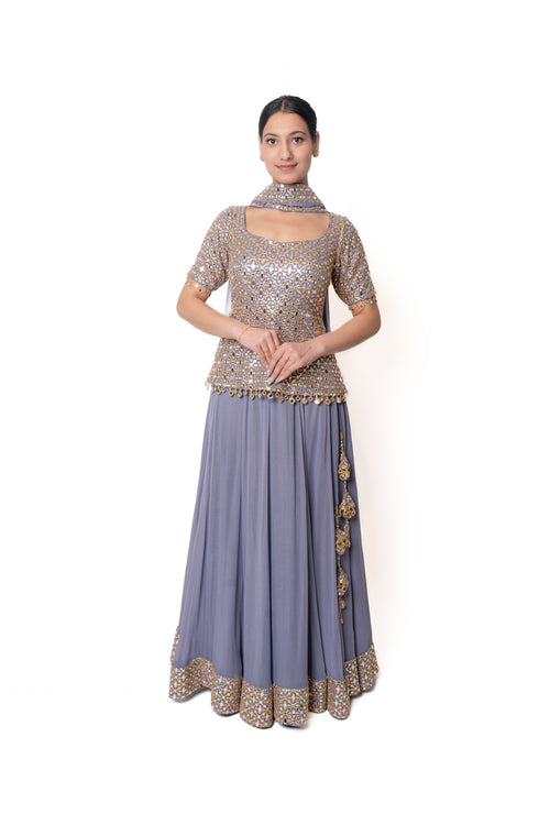 Sheesha Lavender Purple Mirror Work Lengha