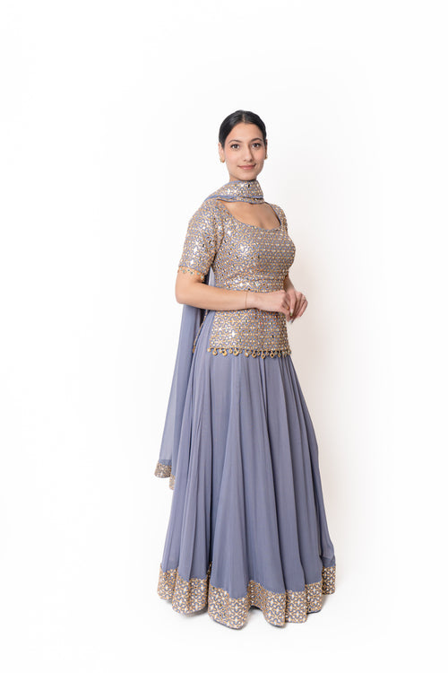 Sheesha Lavender Purple Mirror Work Lengha