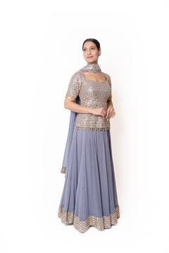 Sheesha Lavender Purple Mirror Work Lengha