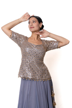 Sheesha Lavender Purple Mirror Work Lengha