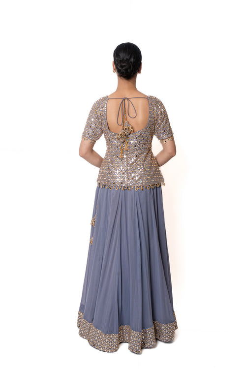 Sheesha Lavender Purple Mirror Work Lengha