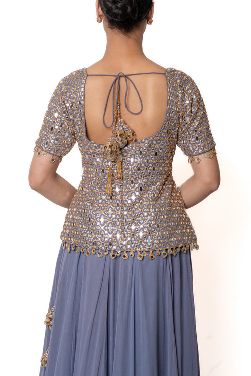 Sheesha Lavender Purple Mirror Work Lengha