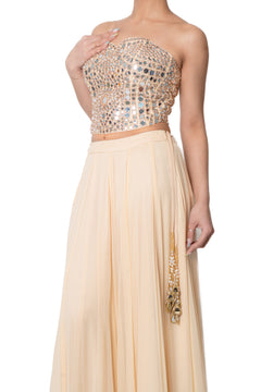 Sheesha Butter Yellow Mirror Work Lengha
