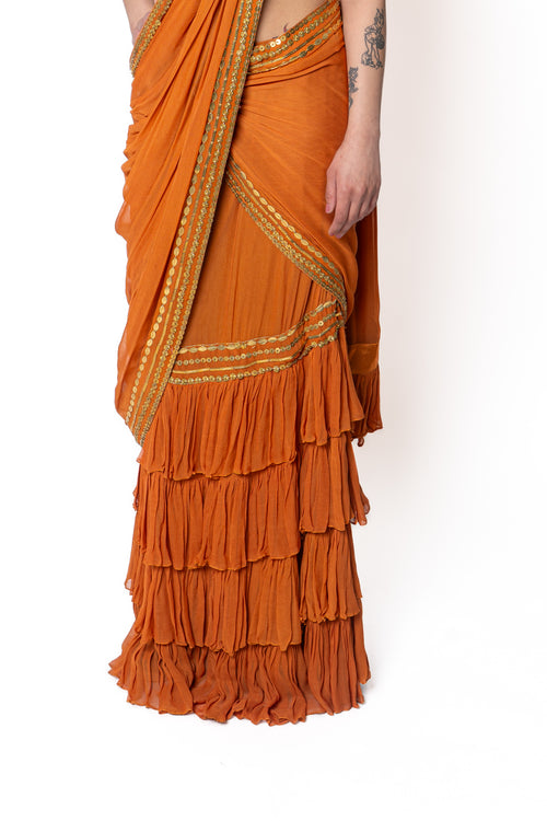 Rust Orange Sikka Sari