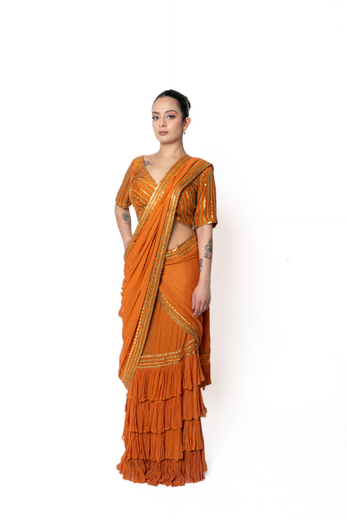 Rust Orange Sikka Sari