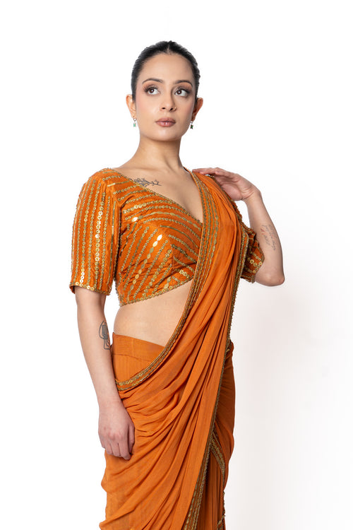 Rust Orange Sikka Sari