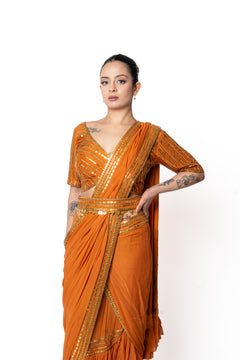 Rust Orange Sikka Sari