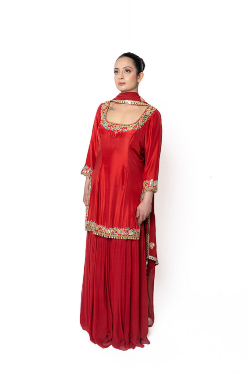 Red Sheesha Silk Sharara