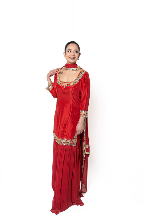 Red Sheesha Silk Sharara