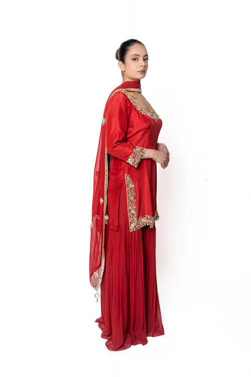 Red Sheesha Silk Sharara