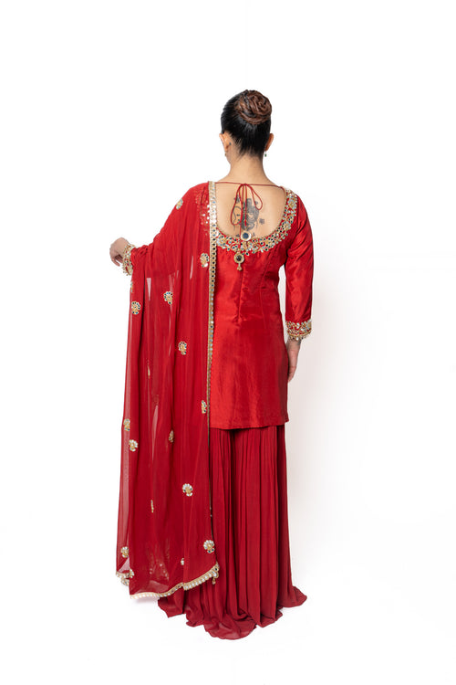 Red Sheesha Silk Sharara