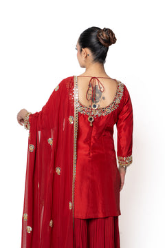 Red Sheesha Silk Sharara