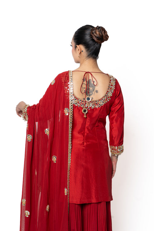 Red Sheesha Silk Sharara