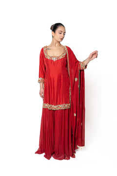 Red Sheesha Silk Sharara