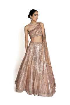 Sitara Rose Gold Sequin Bridal Lengha