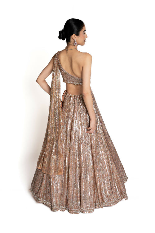 Sitara Rose Gold Sequin Bridal Lengha